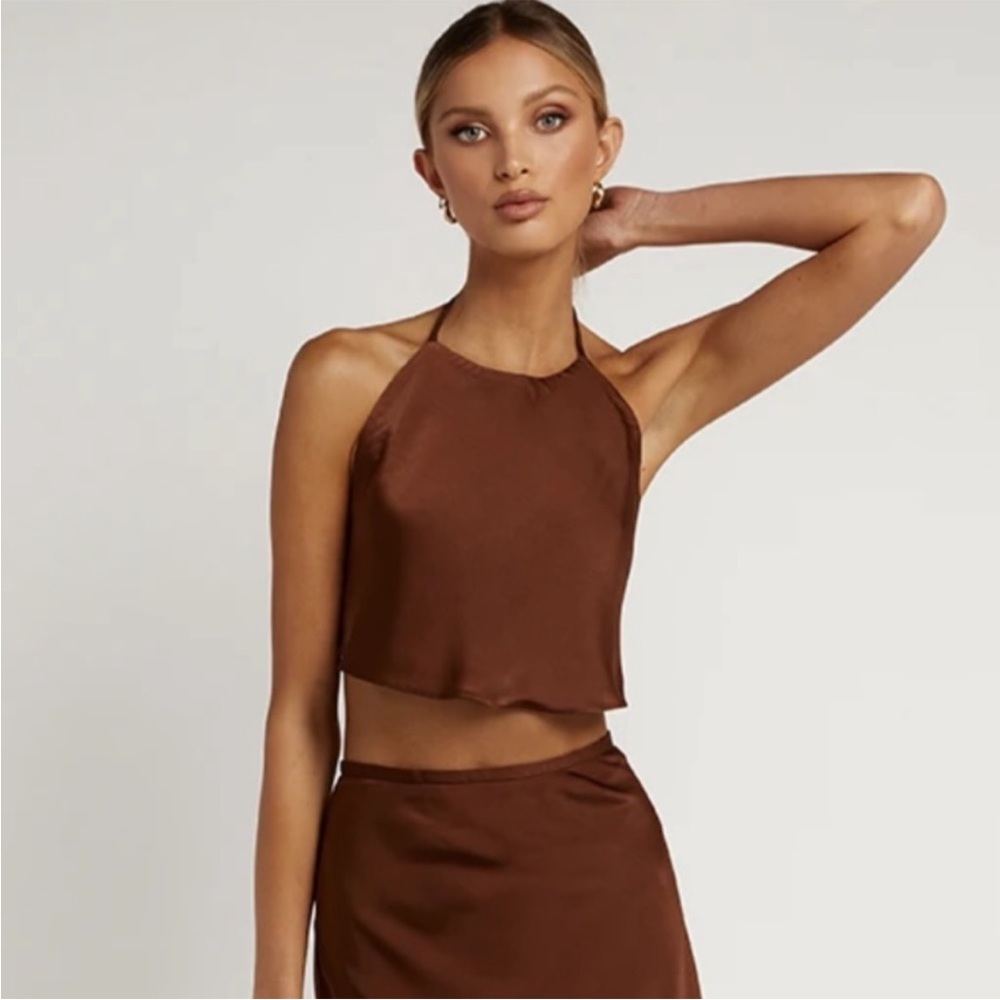 Agnes cream halter crop top